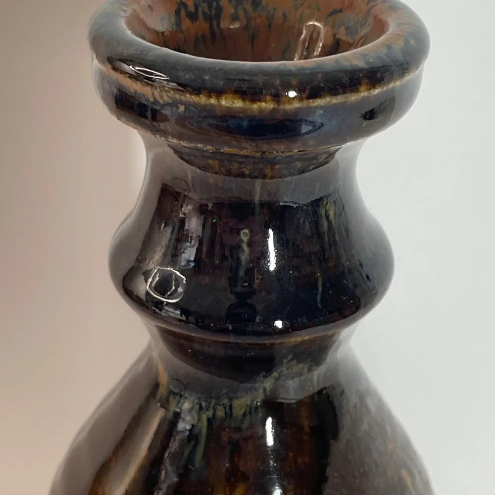 Japanese Tokkuri Sake Pottery Vase Brown Rust Glaze Handcrafted Ceramic Bud Vase